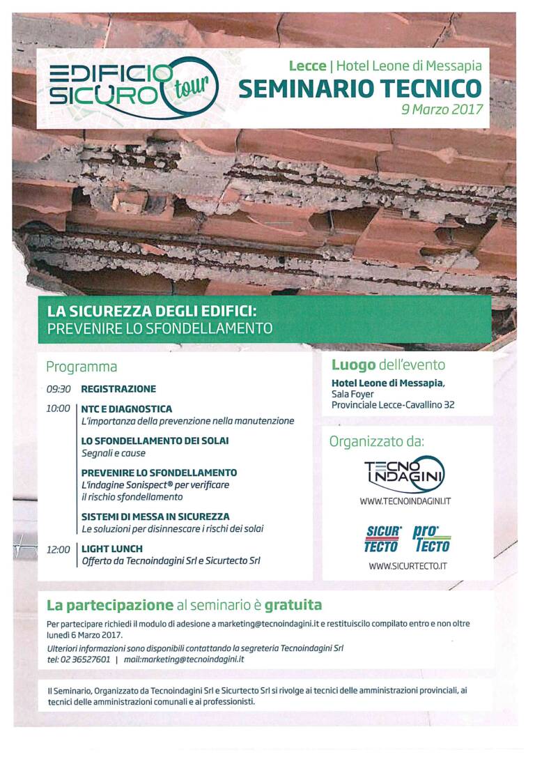 Seminario tecnico: LA SICUREZZA DEGLI EDIFICI: PREVENIRE LO SFONDELLAMENTO – Lecce 09/03/2017