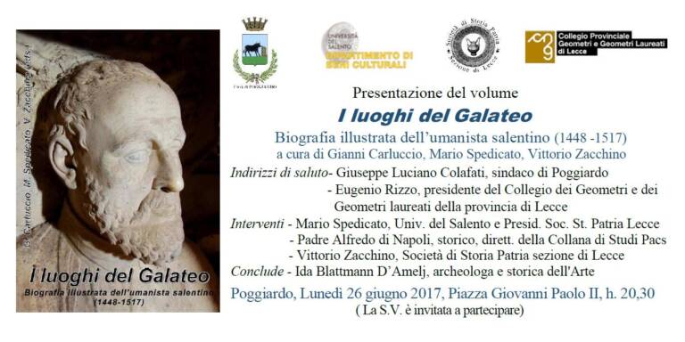 Invito presentazione volume “I luoghi del Galateo” – Poggiardo 26/06/2017