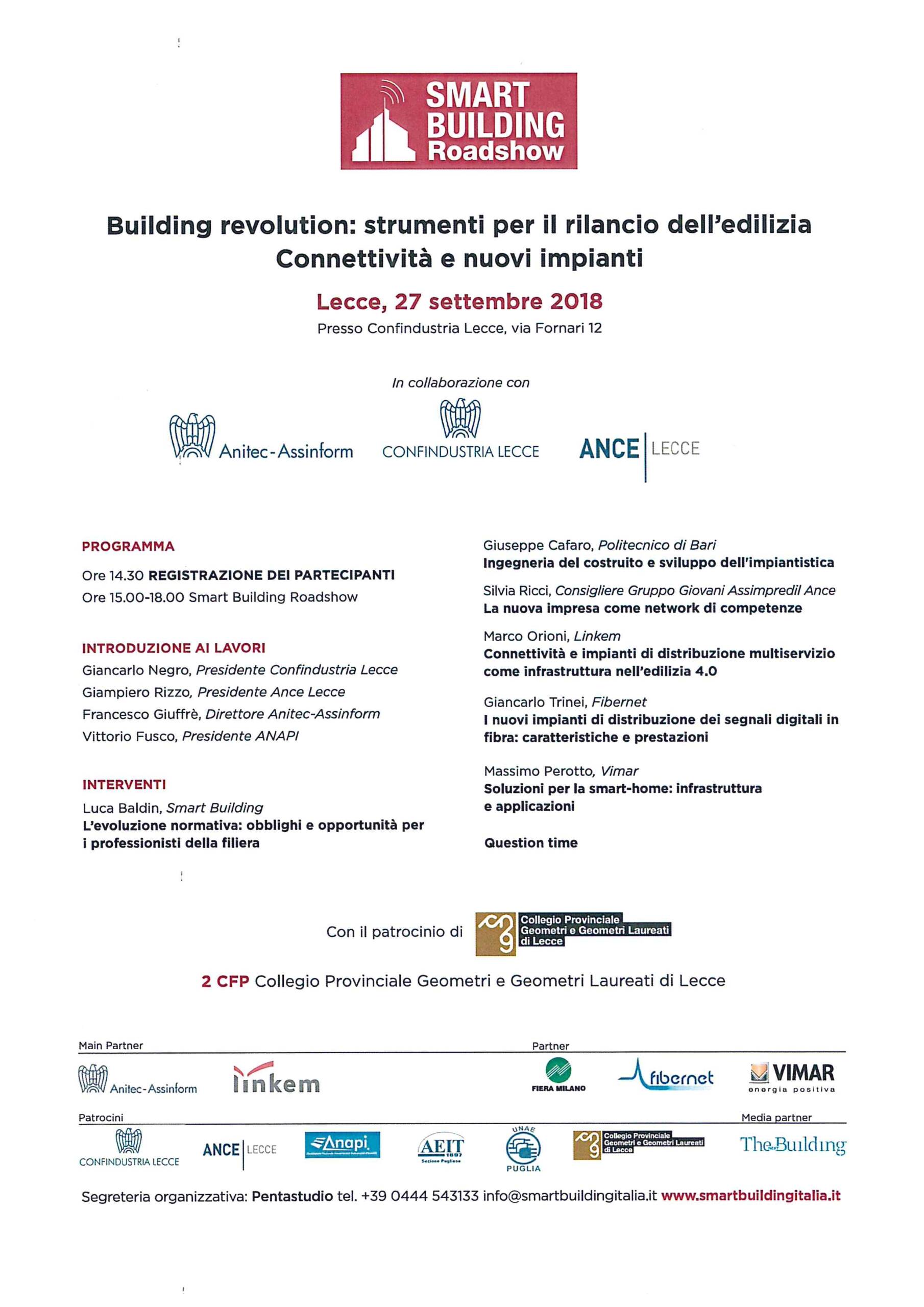 Evento SMART BUILDING Roadshow – Lecce 27/09/2018