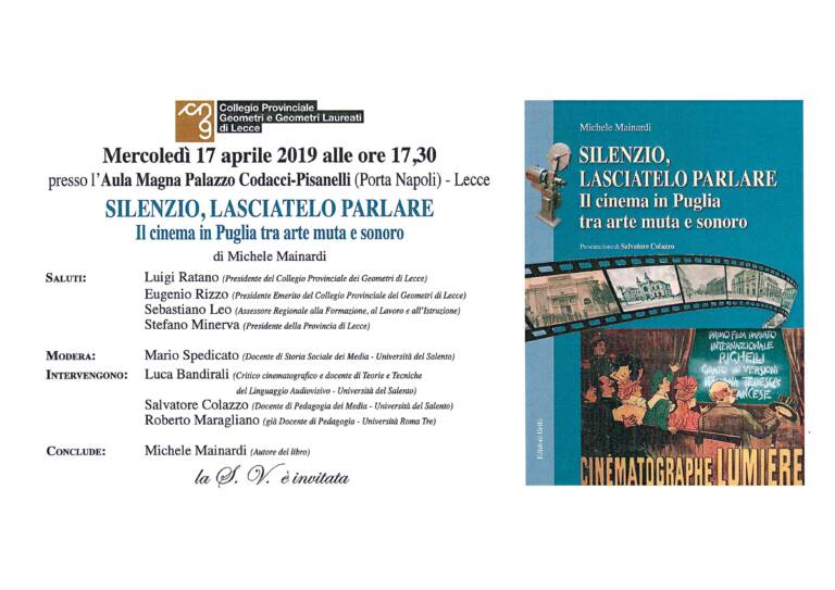 Invito presentazione libro sulla storia del cinema in Puglia – Lecce 17/04/2019