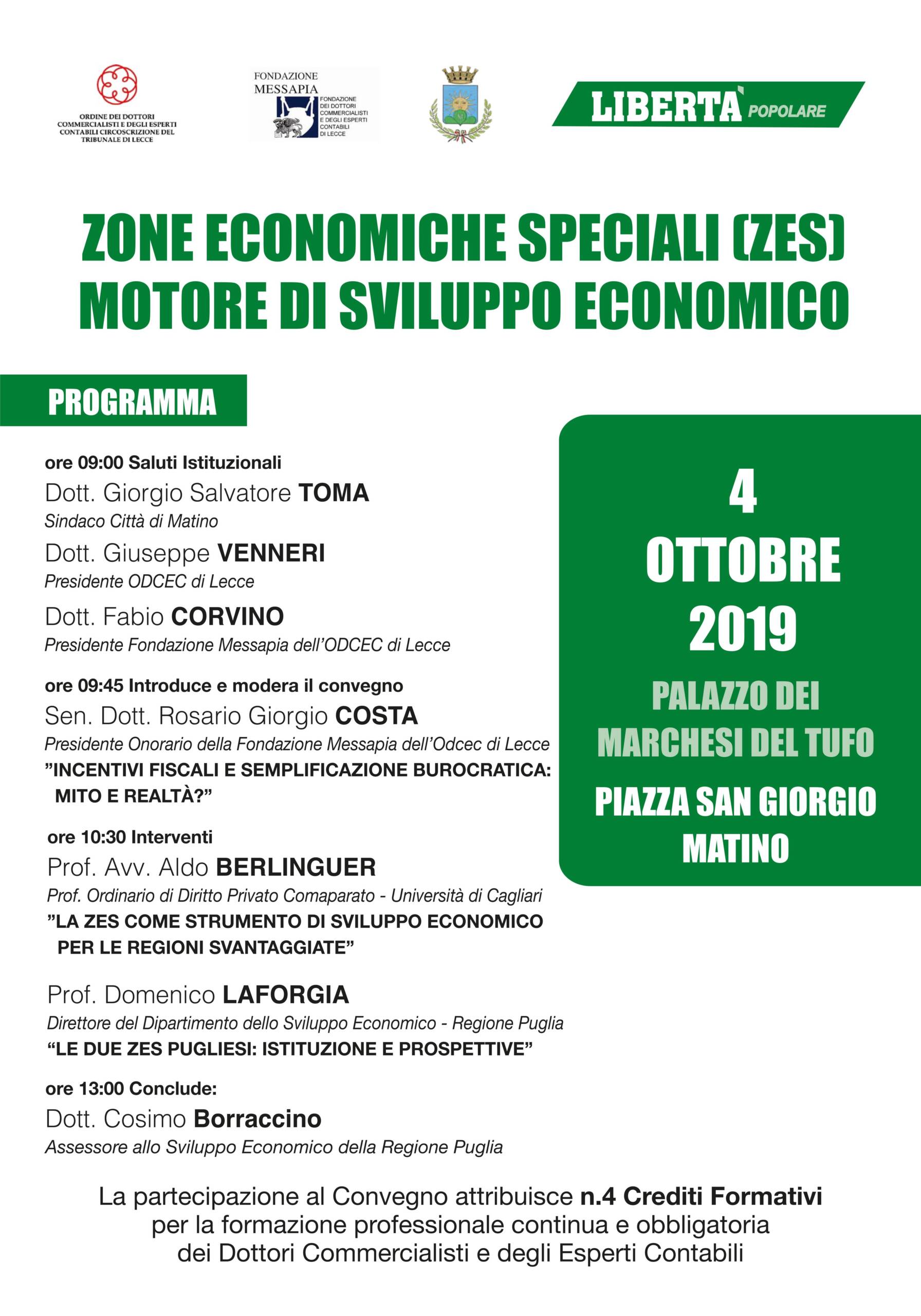 Convegno ODC Lecce – Zone economiche speciali (ZES) motore di sviluppo economico – Matino 04/10/2019