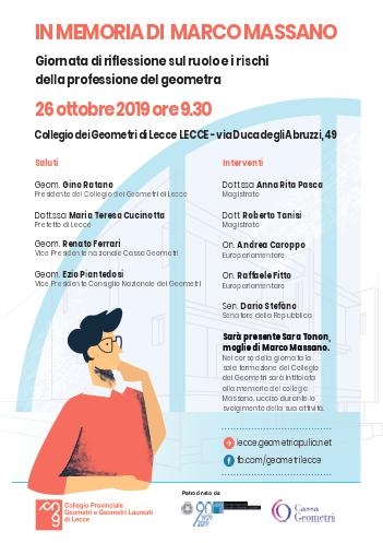 Invito Convegno: IN MEMORIA DI MARCO MASSANO – Lecce, 26 ottobre 2019