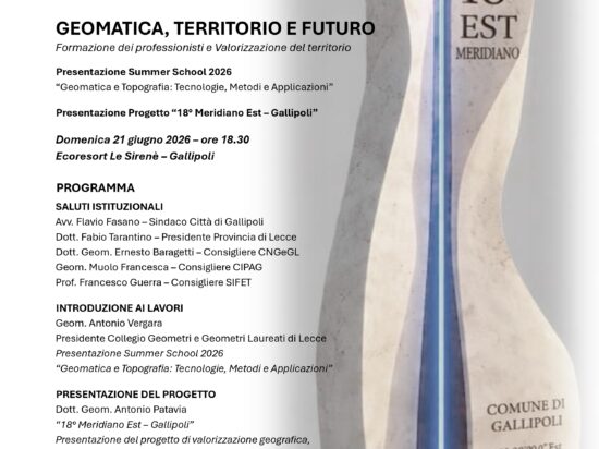 Invito evento inaugurale “Geomatica, Territorio e Futuro” – Gallipoli 21 giugno 2026