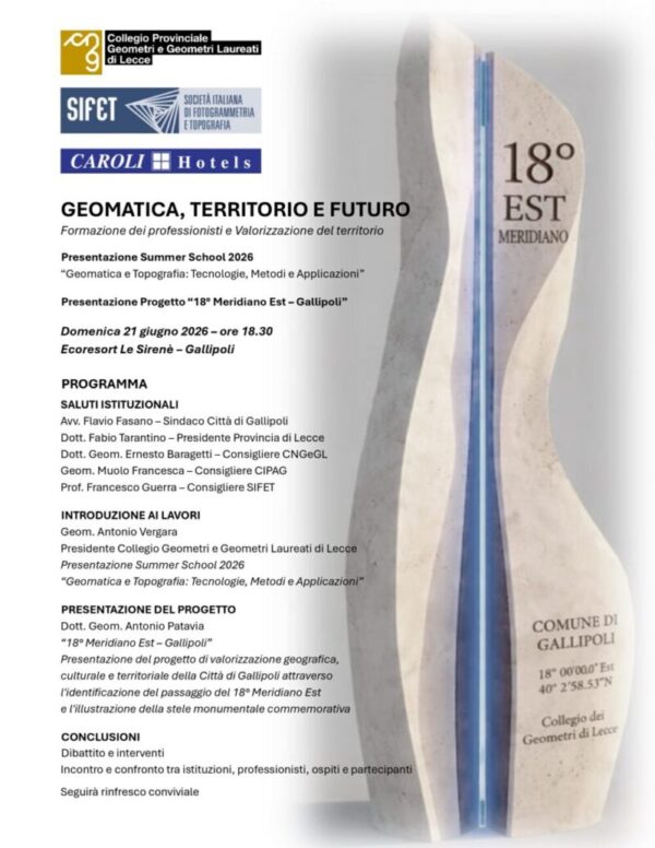 Invito evento inaugurale “Geomatica, Territorio e Futuro” – Gallipoli 21 giugno 2026