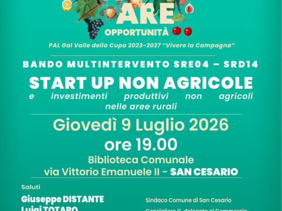 GAL VALLE DELLA CUPA S.R.L. – INCONTRO PRESENTAZIONE BOZZA BANDO MULTI-INTERVENTO SRE04–SRD14 – SAN CESARIO 09 LUGLIO 2026